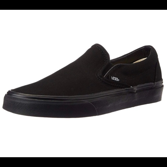 vans classic slip on black monochromatic shoes